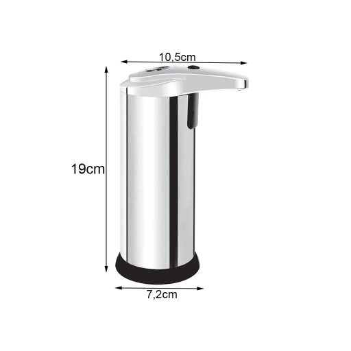 Érintésmentes automata folyékonyszappan adagoló, 200 ml, 10.5cm x 19cm x 7.2cm, ezüst szín