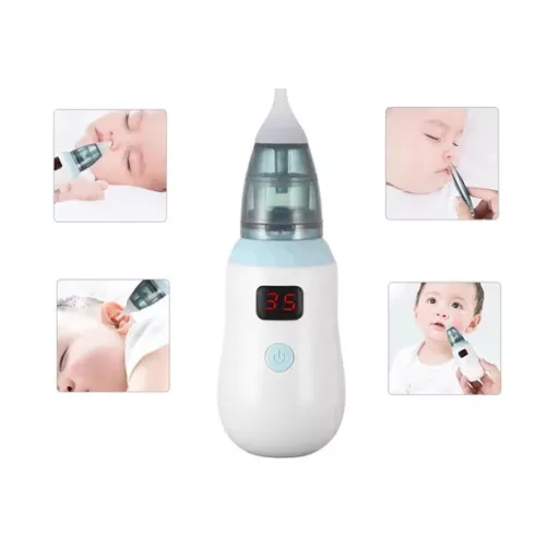 Elektromos orrszívó babáknak, 5 szívóerő, LCD, USB, 3 szilikon fej