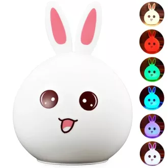   Szilikon nyuszi gyerek éjjeli lámpa RGB, érintésvezérlés, elemes, 15,5 cm