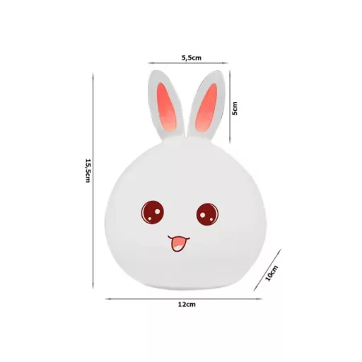 Szilikon nyuszi gyerek éjjeli lámpa RGB, érintésvezérlés, elemes, 15,5 cm