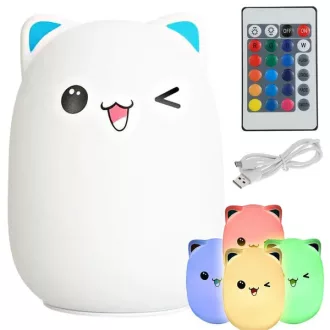   RGB színváltós macska alakú LED éjjeli lámpa, távirányító, USB tölthető