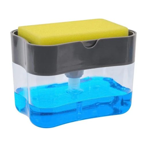 Mosogatószer adagoló szivacstartóval, 370 ml, műanyag, szürke