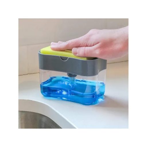 Mosogatószer adagoló szivacstartóval, 370 ml, műanyag, szürke