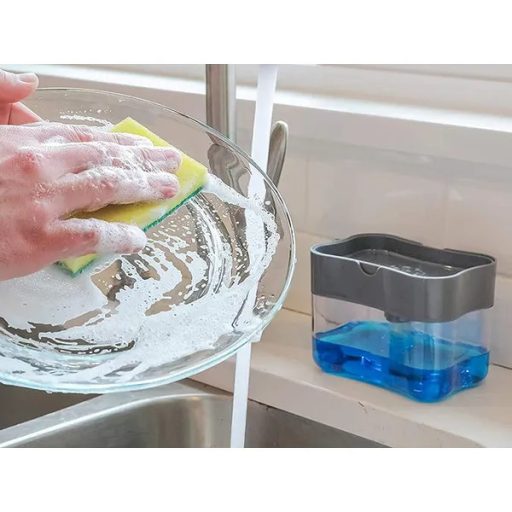 Mosogatószer adagoló szivacstartóval, 370 ml, műanyag, szürke