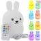 Szilikon nyuszi LED éjjeli fény RGB, érintés/távirányító, USB-tölthető