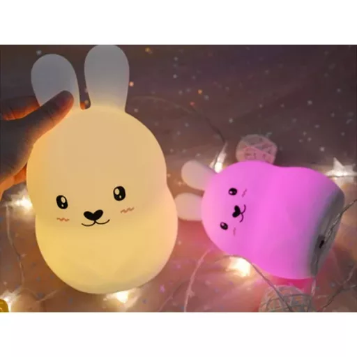 Szilikon nyuszi LED éjjeli fény RGB, érintés/távirányító, USB-tölthető