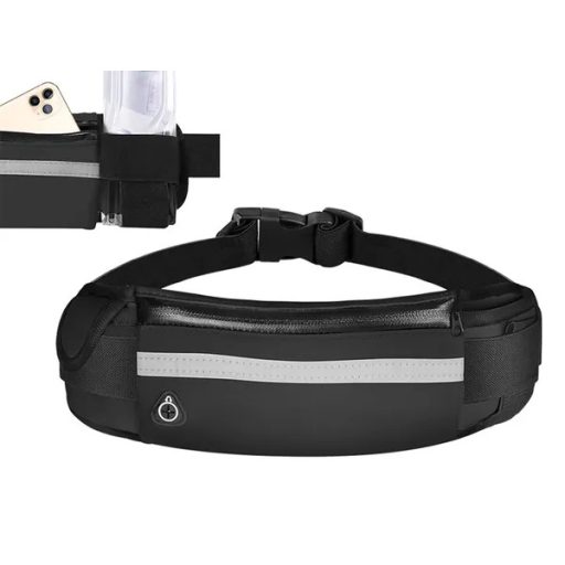 Futóöv kulacstartóval, vízálló fekete, telefontartó, fényvisszaverő