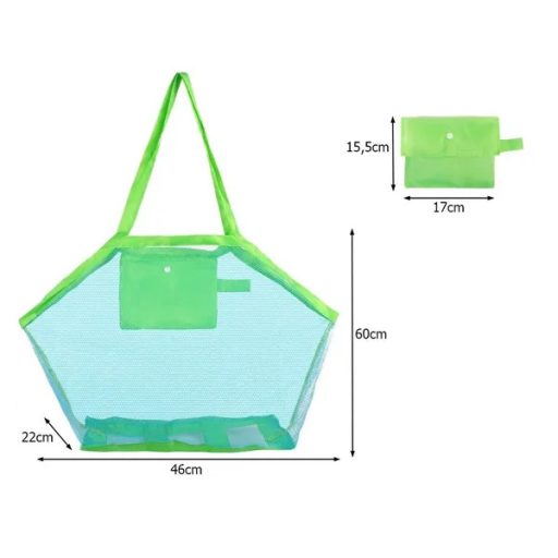 Összehajtható XXL hálós strandtáska, zöld, 46×60×22 cm
