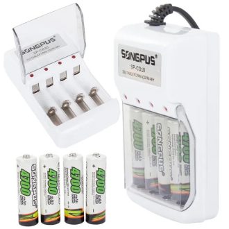   AA/AAA tölthető elem töltő LED kijelzővel, 4×AA akku, 220 V, fehér