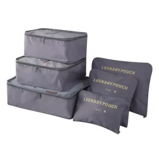 Utazási rendszerező táska szett, 6 db, szürke, hálós cipzáras