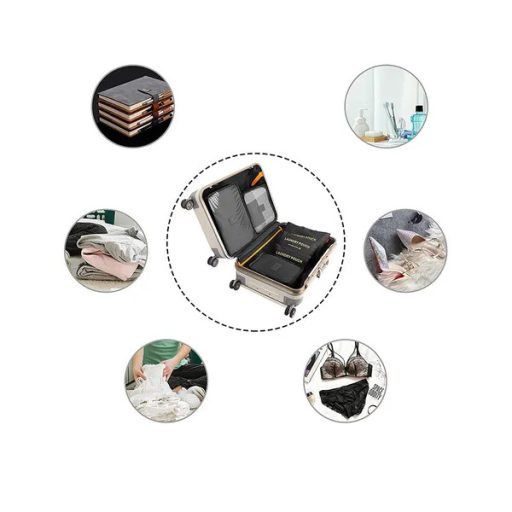 6 részes fekete utazási rendszerező és mosózsák szett cipzáras