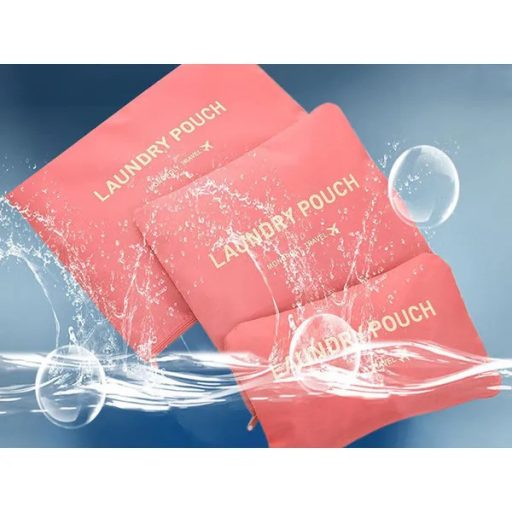 6 részes lazac színű utazó rendszerező és mosózsák szett cipzáras, hálós