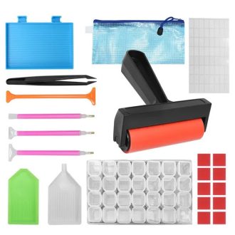   22 részes gyémántszemes hímző kiegészítő készlet, 28 rekeszes tárolóval