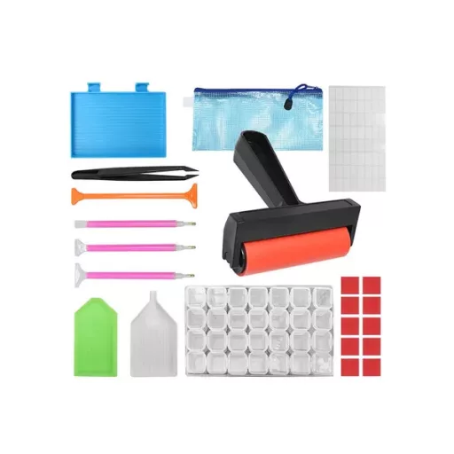 22 részes gyémántszemes hímző kiegészítő készlet, 28 rekeszes tárolóval