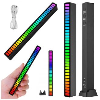   Többszínű RGB LED neoncsík beépített akkumulátorral, 18 különböző fénymóddal, USB-C tápellátás, 181mm x 16mm x 18mm, fekete/fehér színben