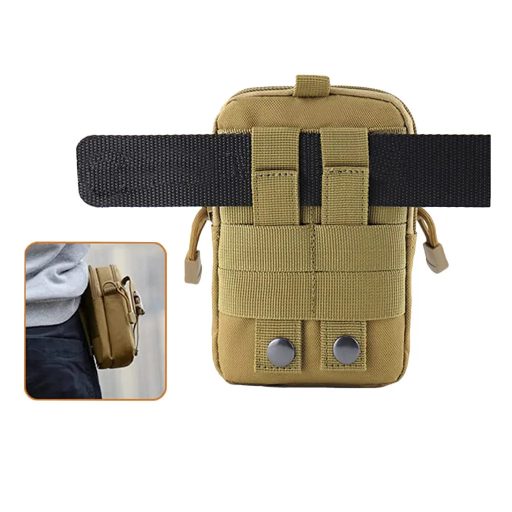 Többzsebes övtáska, vízlepergető, 18x12x6 cm, katonai zöld