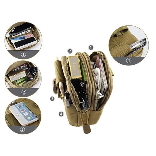 Többzsebes övtáska, vízlepergető, 18x12x6 cm, katonai zöld