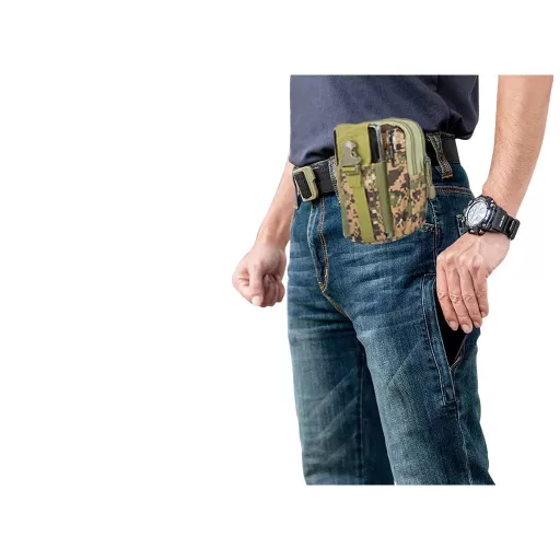 Többzsebes övtáska, vízlepergető, 18x12x6 cm, pixeles katonai álcaszínű