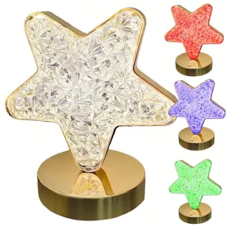   Csillag alakú kristály éjjeli lámpa RGB LED-del, USB-s akkumulátor