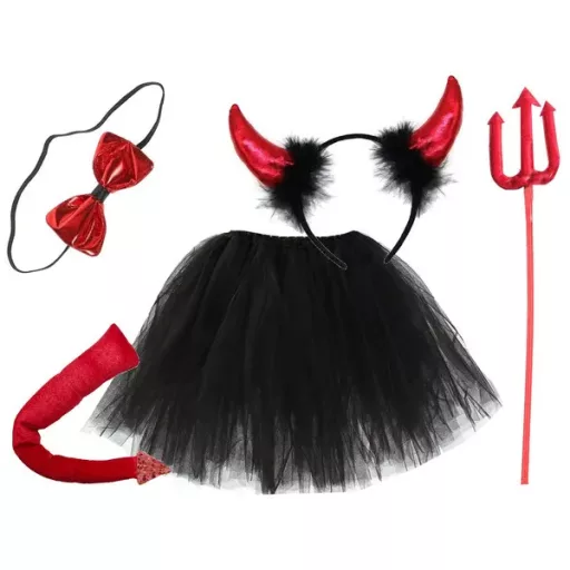 Gyerek ördög jelmez szett 138-152 cm – tüll szoknya, szarv, szigony, farok