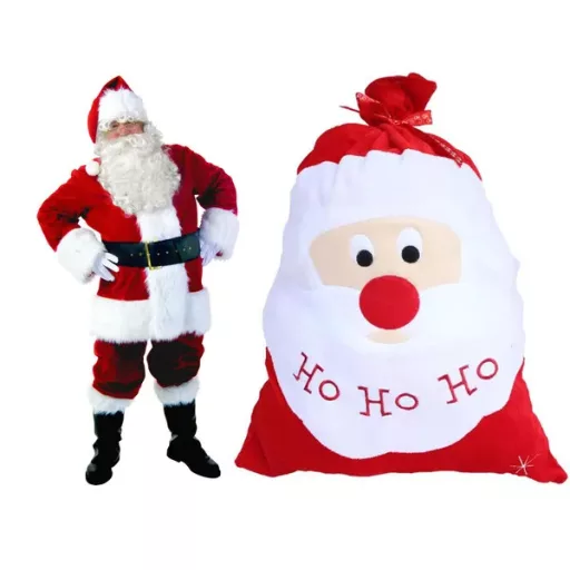 Mikulás ajándékzsák, nagy méret, piros, 60×50 cm szalaggal