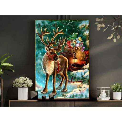 5D gyémántszemes festőkészlet karácsonyi rénszarvassal, 30×40 cm