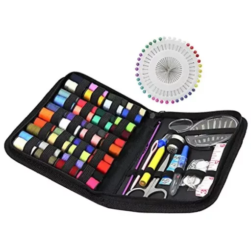 140 részes hordozható varrókészlet – 40 cérna, tűk, olló, mérőszalag