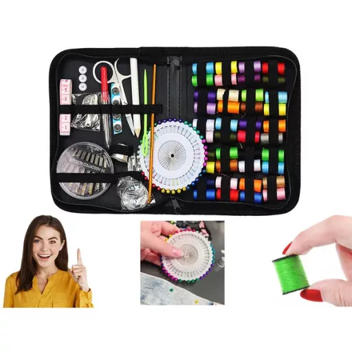 140 részes hordozható varrókészlet – 40 cérna, tűk, olló, mérőszalag