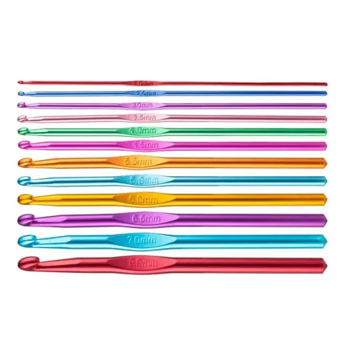 Alumínium horgolótű készlet 12 db, 2–8 mm, műanyag tokban