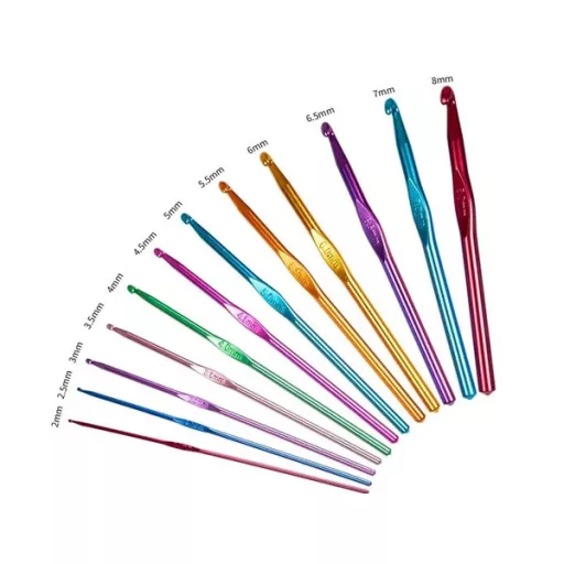 Alumínium horgolótű készlet 12 db, 2–8 mm, műanyag tokban