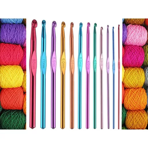 Alumínium horgolótű készlet 12 db, 2–8 mm, műanyag tokban