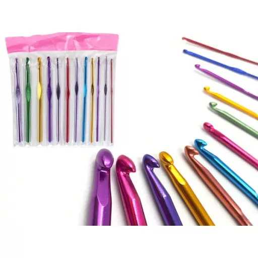 Alumínium horgolótű készlet 12 db, 2–8 mm, műanyag tokban