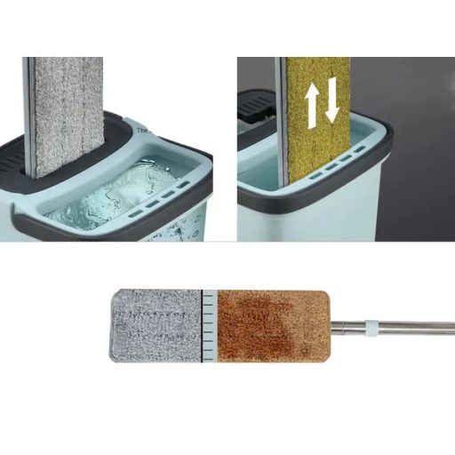 Kétkamrás vödrös lapos felmosó szett 3 mikroszálas párnával