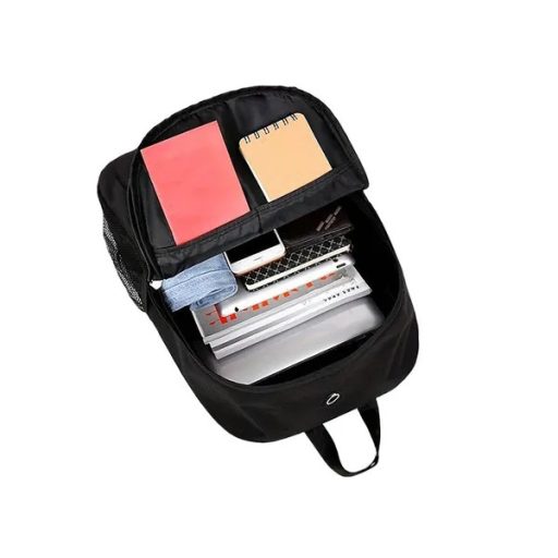 Fényvisszaverő, USB kimenetes ifjúsági iskolatáska, fekete 40×32×15 cm