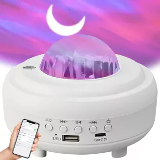   LED csillag- és sarki fény projektor éjjeli fény Bluetooth hangszóróval