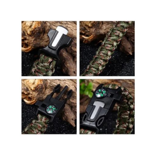 5 az 1-ben túlélő paracord karkötő iránytűvel, tűzkővel, késsel, síppal