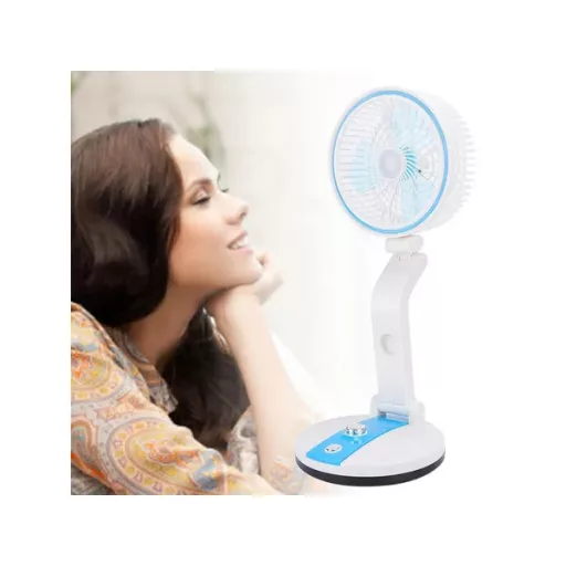 Összecsukható vezeték nélküli USB asztali ventilátor LED lámpával, 5 W, kék