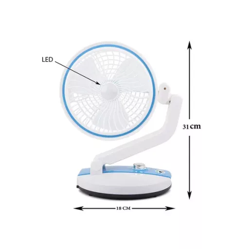 Összecsukható vezeték nélküli USB asztali ventilátor LED lámpával, 5 W, kék