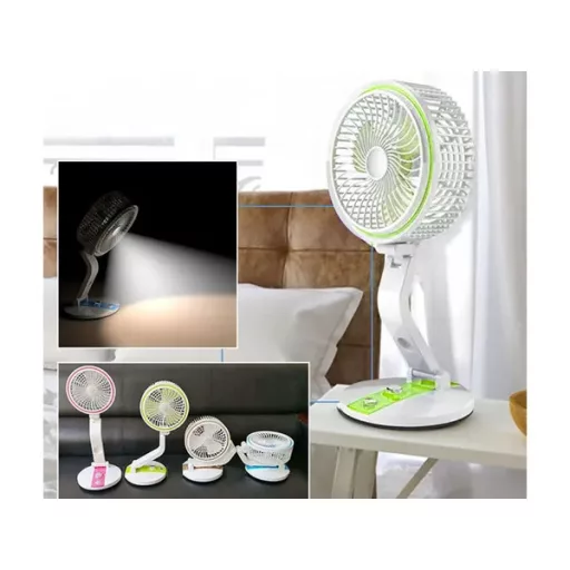 Összecsukható vezeték nélküli USB-tölthető asztali ventilátor LED fénnyel, zöld