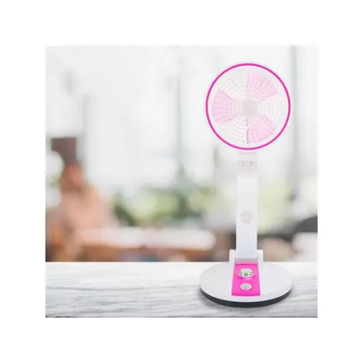 Összecsukható vezeték nélküli asztali ventilátor LED fénnyel, USB, rózsaszín