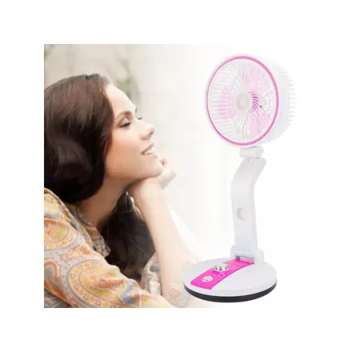 Összecsukható vezeték nélküli asztali ventilátor LED fénnyel, USB, rózsaszín