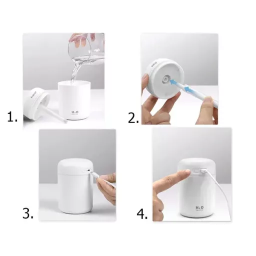 Mini párásító és aroma diffúzor - USB csatlakozással, RGB fényekkel