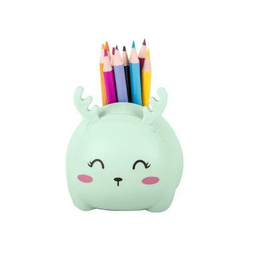 Zöld, állatfigurás LED éjjeli lámpa gyerekeknek, USB-s, ceruzatartóval