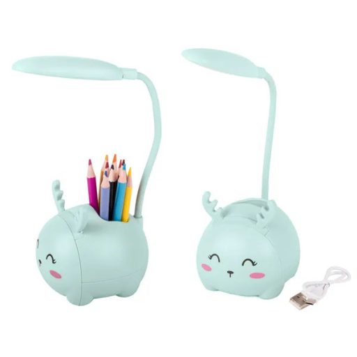 LED gyerek éjjeli lámpa USB-tölthető, telefon- és írószertartó, kék