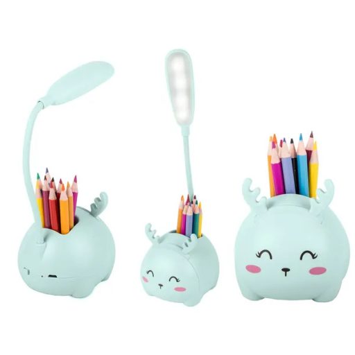 LED gyerek éjjeli lámpa USB-tölthető, telefon- és írószertartó, kék