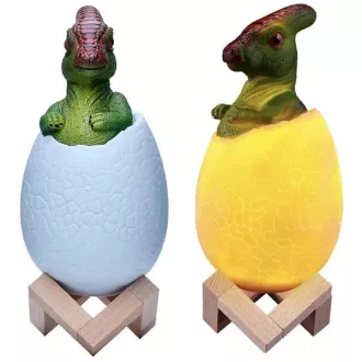   Triceratops dinoszaurusz RGB LED tojás éjjeli lámpa, fa talp, gyerekeknek