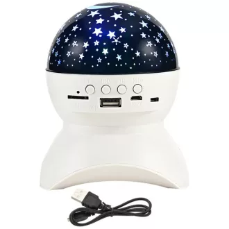   Csillagos égbolt LED vetítő éjjeli lámpa Bluetooth hangszóróval, USB/SD, fehér