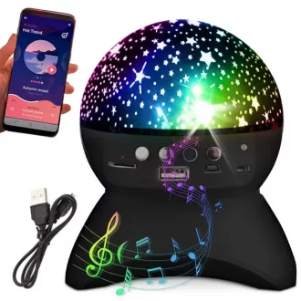   Csillagprojektor éjjeli LED fény Bluetooth hangszóróval, USB/microSD, 10 W