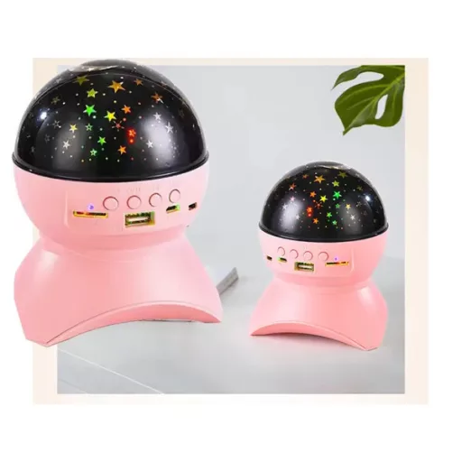 Csillag projektor LED hangszóróval, Bluetooth/USB, rózsaszín éjjeli fény