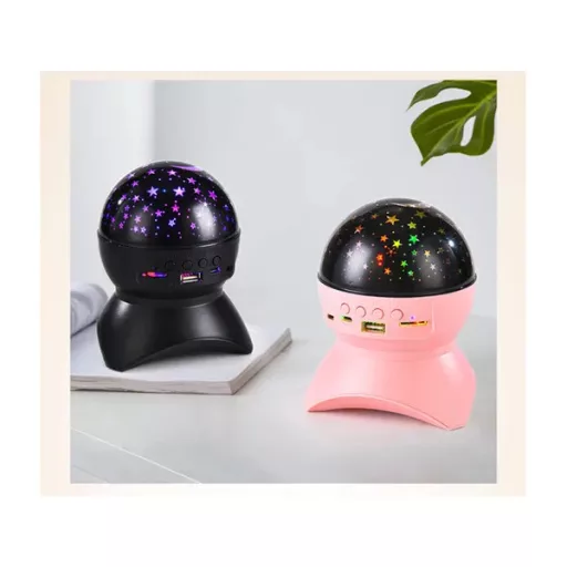 Csillag projektor LED hangszóróval, Bluetooth/USB, rózsaszín éjjeli fény